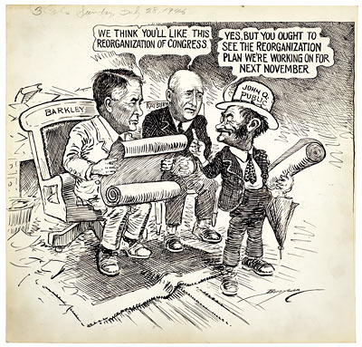 Cartoon depicting the 1946 Reorganization Act