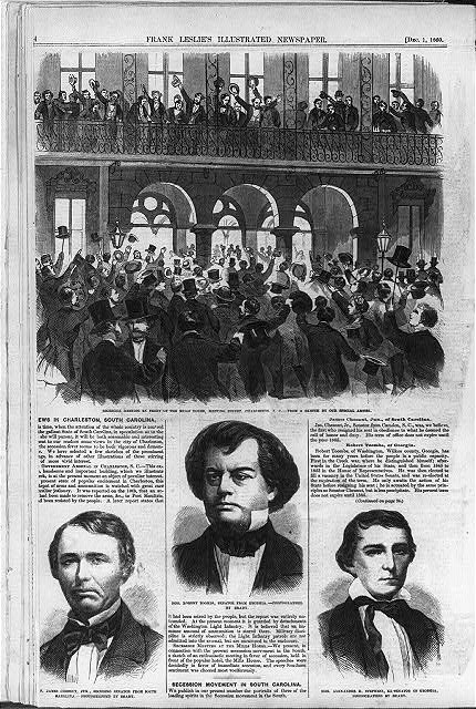 Engraving from Frank Leslie's Illustrated Newspaper depicting secession meeting in Charleston, SC