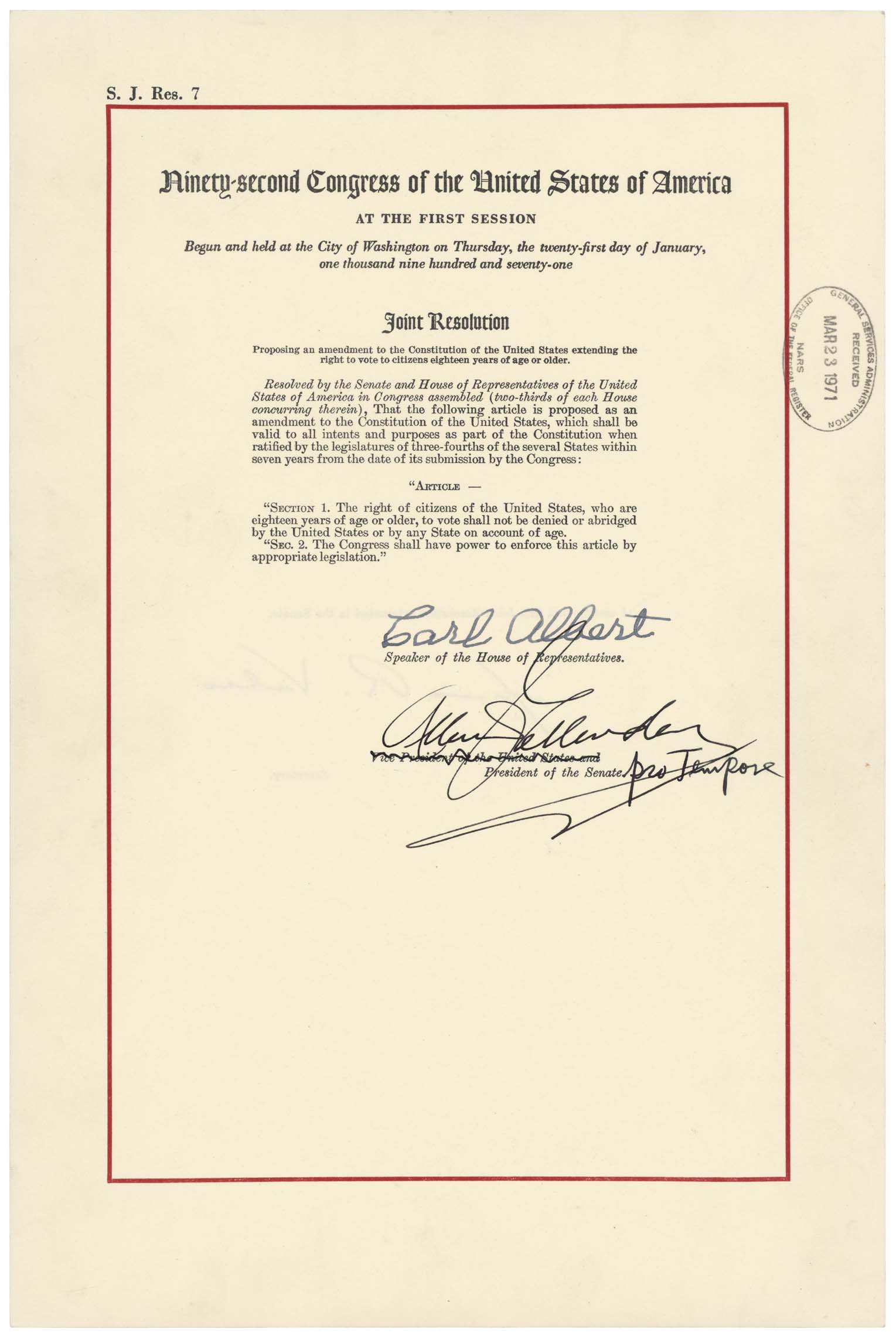 Twenty-sixth Amendment to the U.S. Constitution