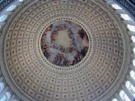 View from rotunda floor of U.S. Capitol dome ceiling